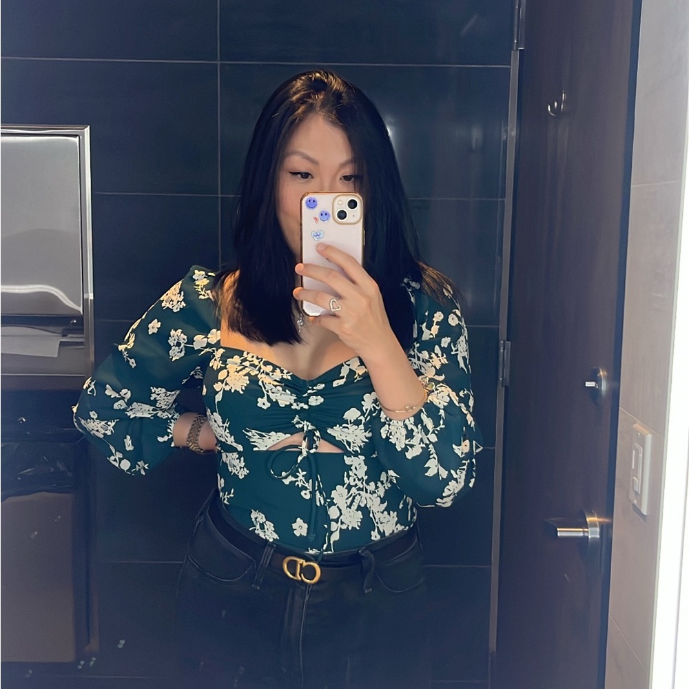 Abercrombie & Fitch Women's Floral Top - Black and White